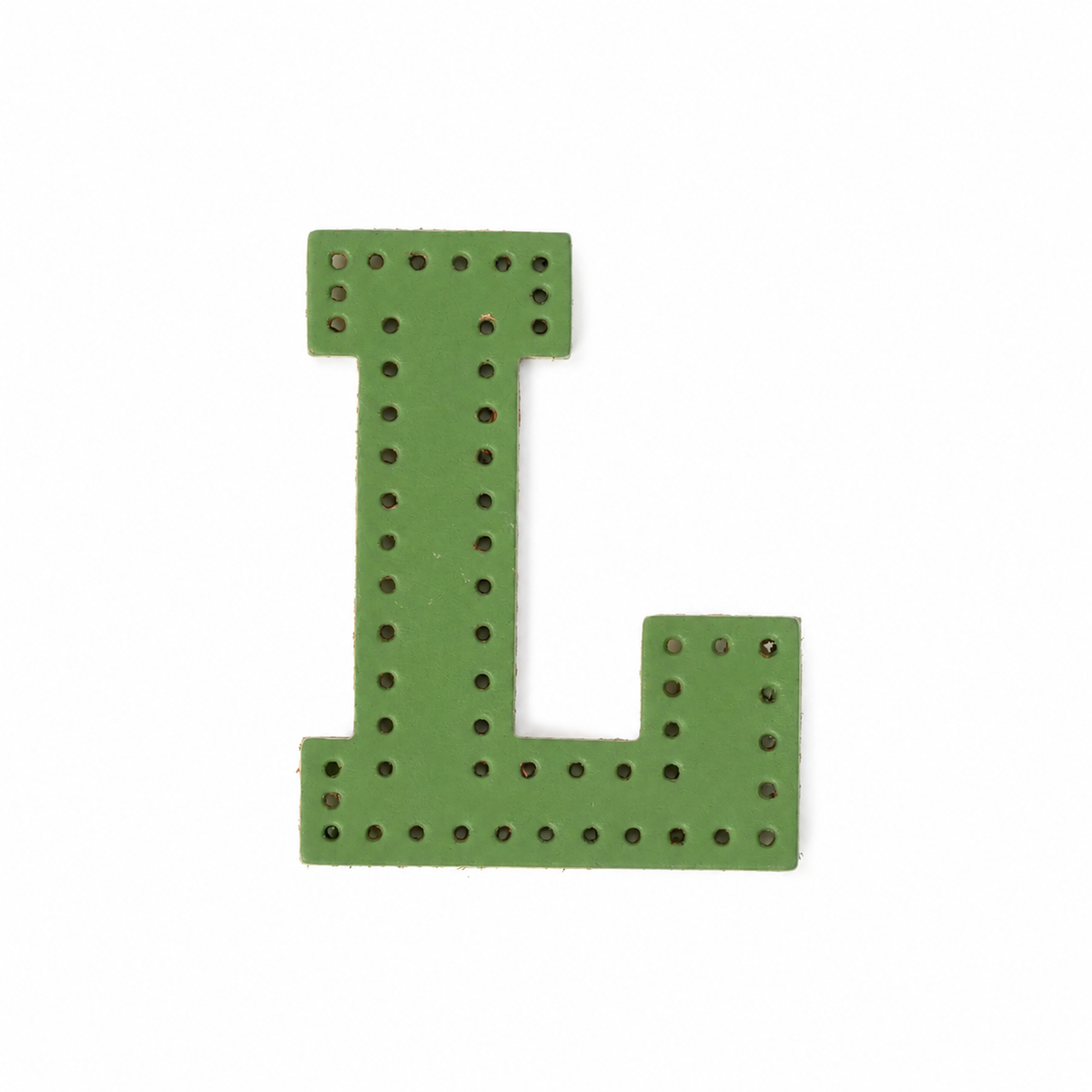Pre-punched vegetable-tanned leather letter L DIY craft kit for monogram bag charm