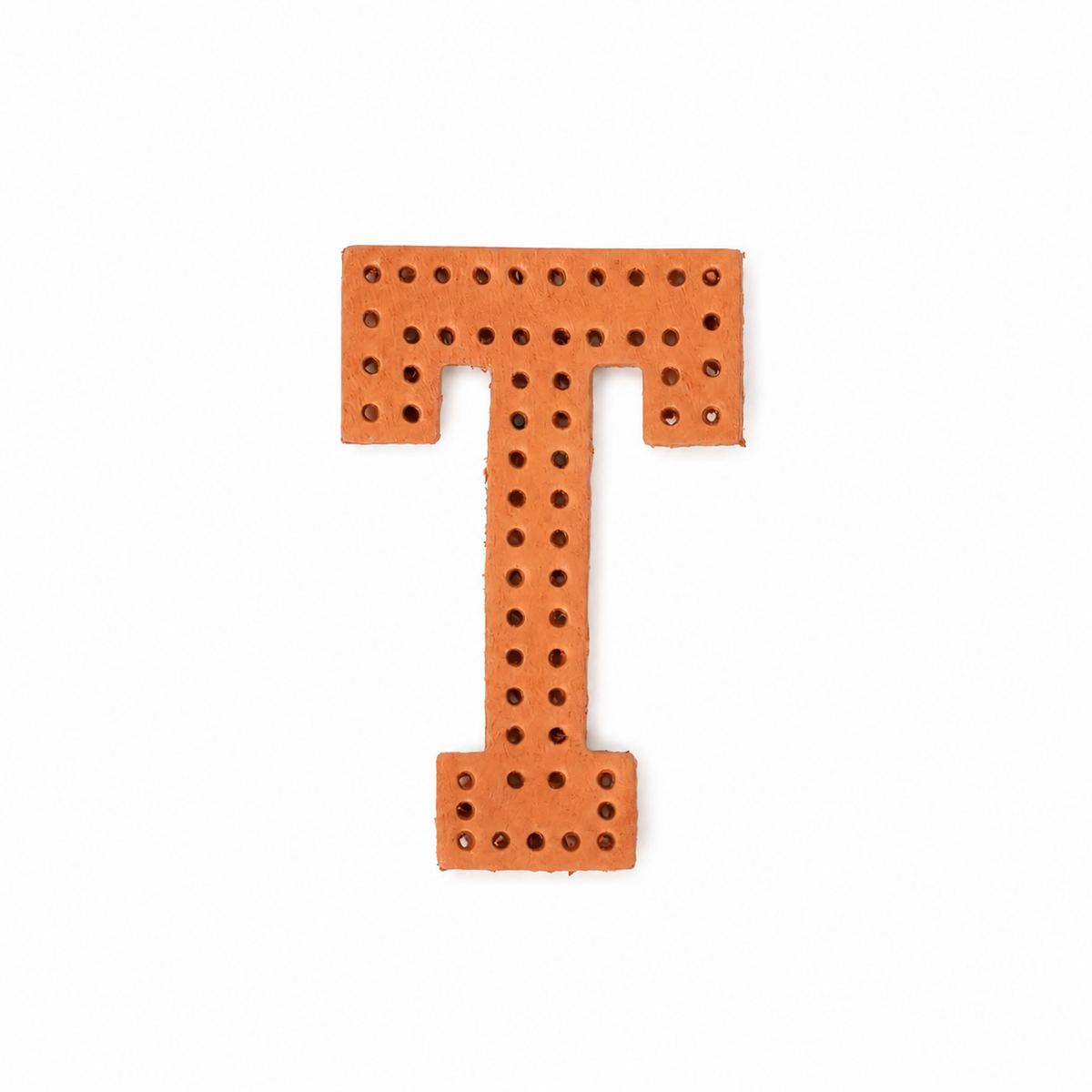 Pre-punched vegetable-tanned leather letter T DIY craft kit for monogram bag charm