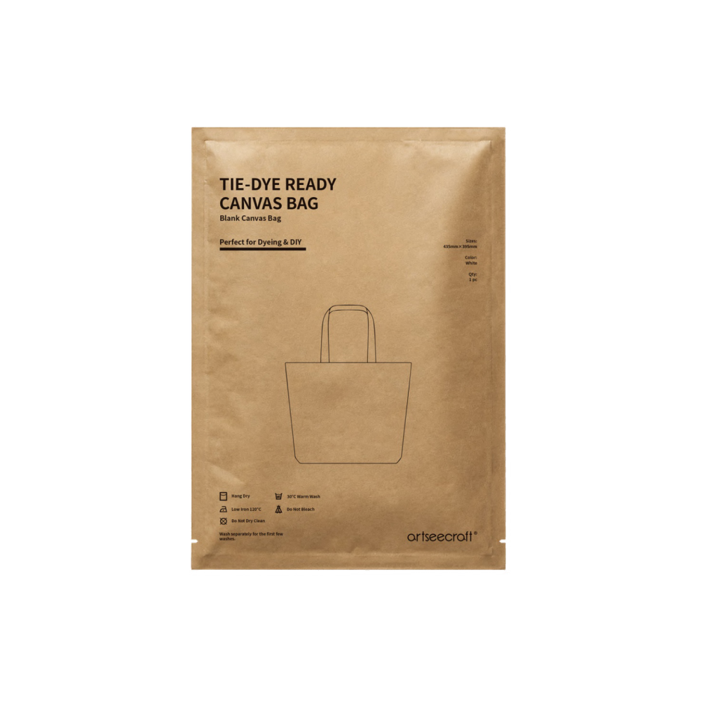 Tie-Dye Ready Blank Canvas Tote Bag in Artseecraft Packaging