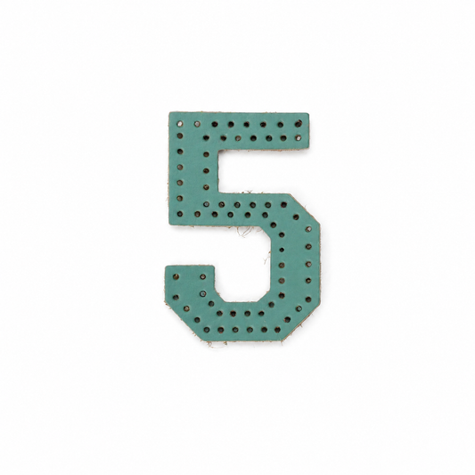 Pre-punched vegetable-tanned leather number 5 DIY craft kit for key fob