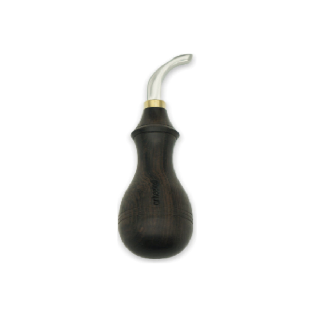 Leather creaser tool with dark wooden handle for precision leathercrafting and edge finishing