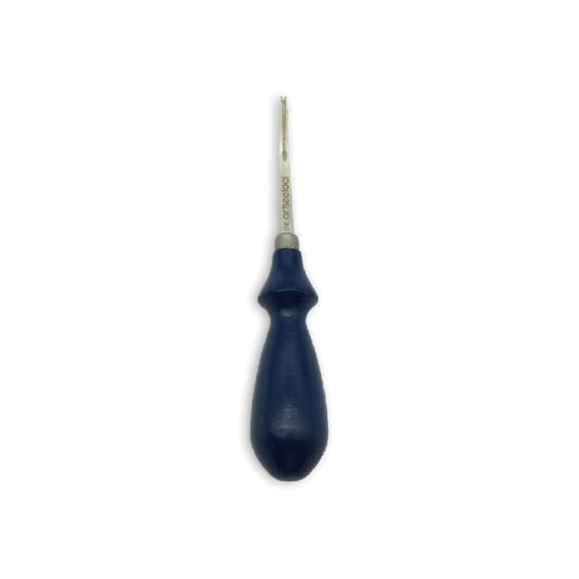 Leather edger tool with blue handle for precision edge beveling and leathercrafting