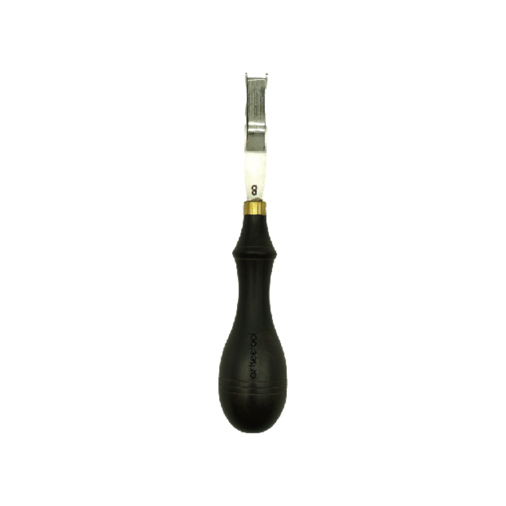 Wide leather edger tool with dark wooden handle for precision wide edge beveling and leathercrafting