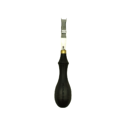Wide leather edger tool with dark wooden handle for precision wide edge beveling and leathercrafting