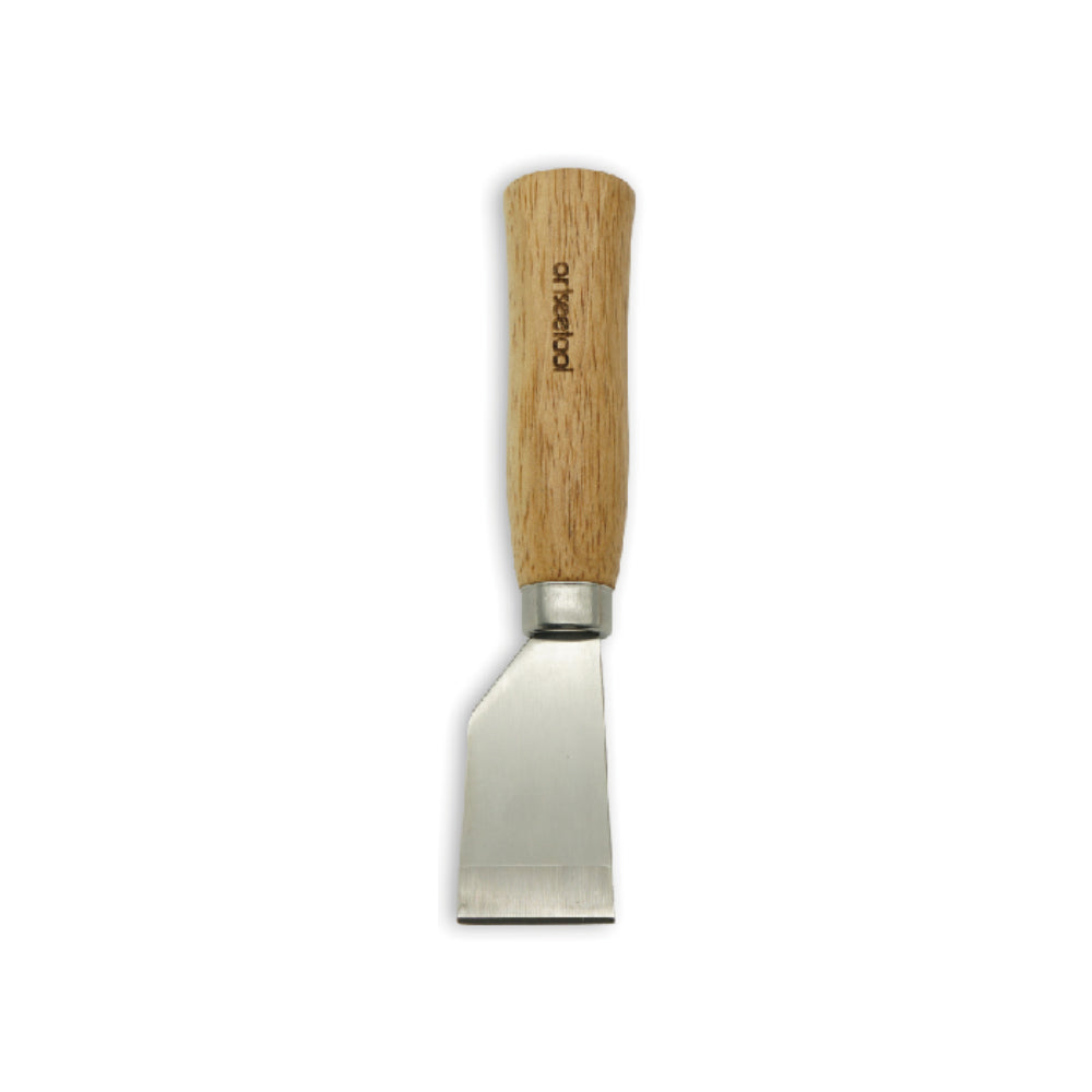Flat leather skiving knife with wooden handle for precision leathercutting and craft projects