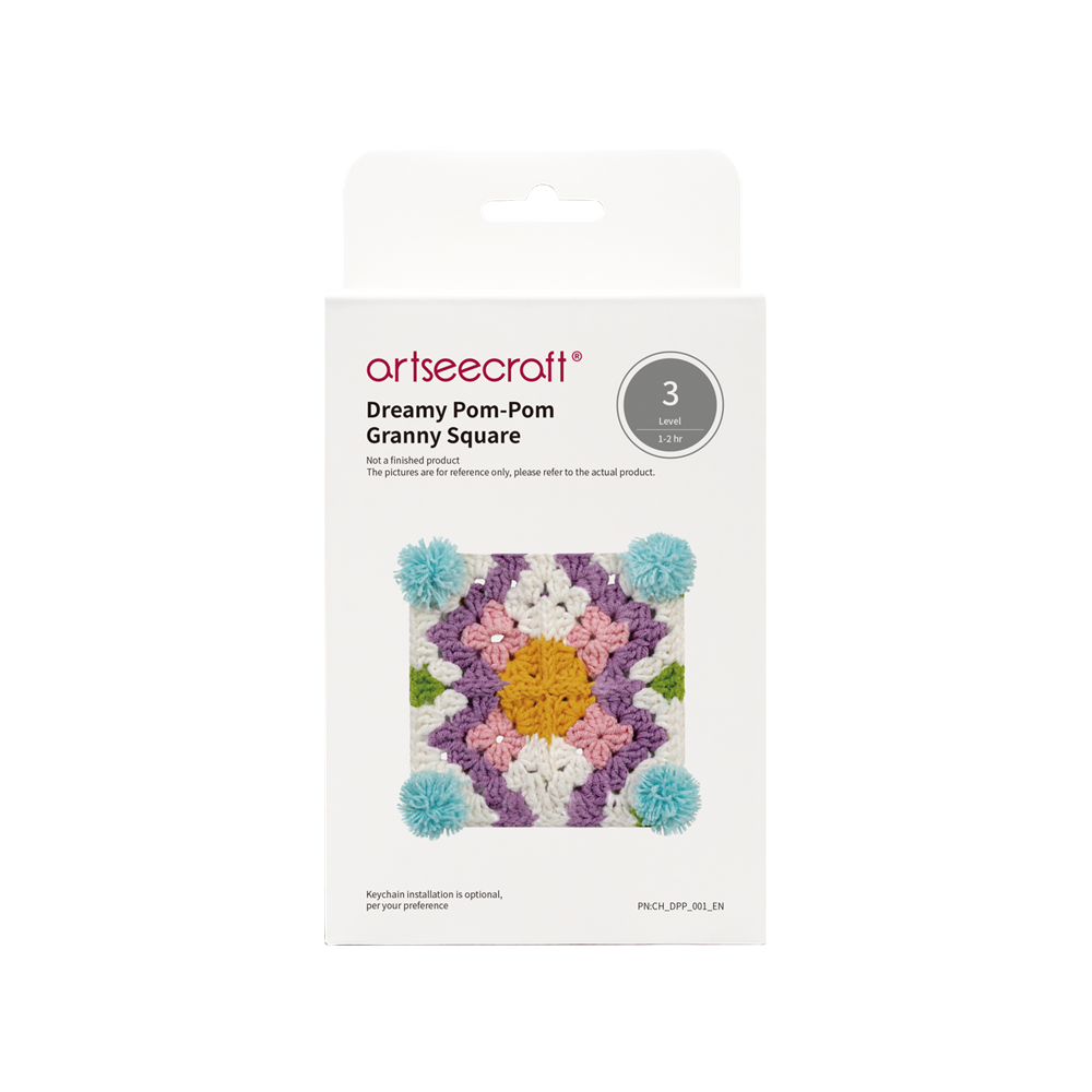 Dreamy Pom-Pom Granny Square Crochet DIY Kit | Handcrafted Crochet Craft Set