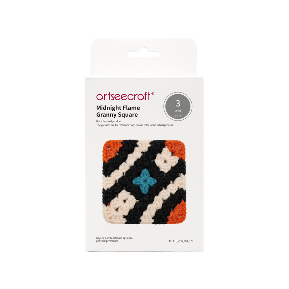 Midnight Flame Granny Square Crochet DIY Kit | Handcrafted Crochet Craft Set