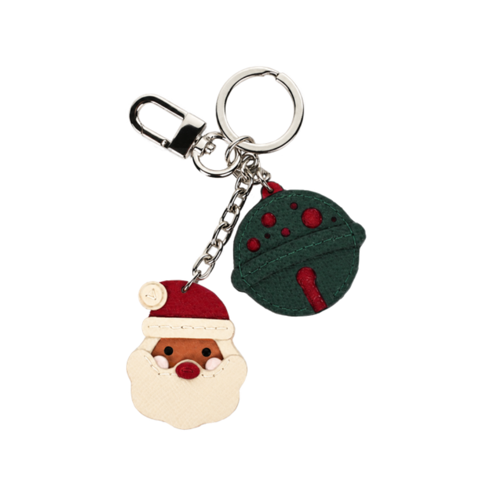 Santa Claus and jingle bell leather charm DIY craft set for handmade holiday keychains and bag accessories