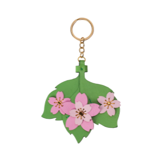 Cherry blossom leather charm DIY craft set for handmade keychains and bag accessories