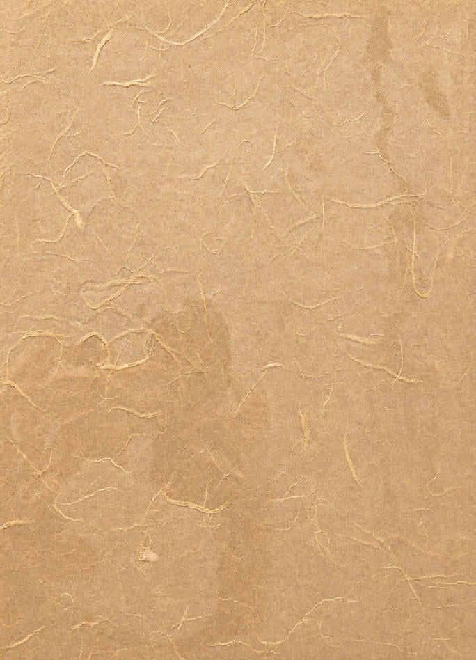 Brown Unryu handmade art paper with long visible fibers and a natural cloud-like textured surface
