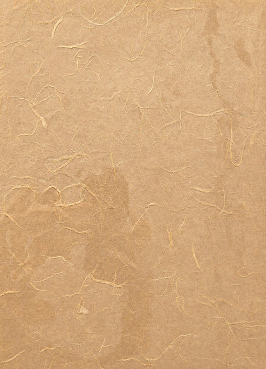Brown Unryu handmade art paper with long visible fibers and a natural cloud-like textured surface
