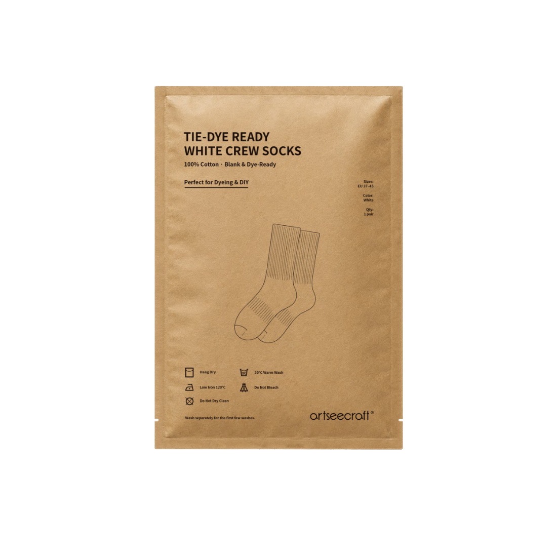 Tie-Dye Ready White Cotton Crew Socks in Artseecraft Packaging