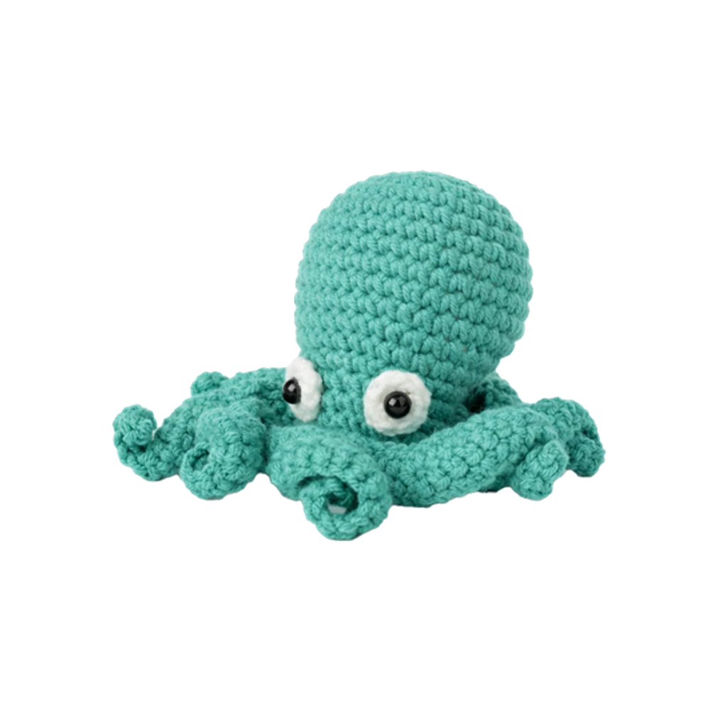 Blue octopus amigurumi crochet kit DIY craft set for handmade marine accessories and charms