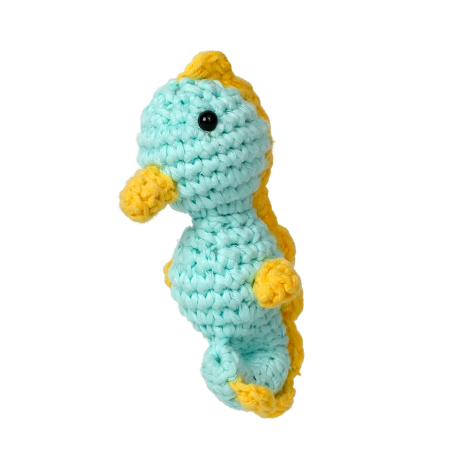 Seahorse amigurumi crochet kit DIY craft set for handmade marine accessories and bag charms