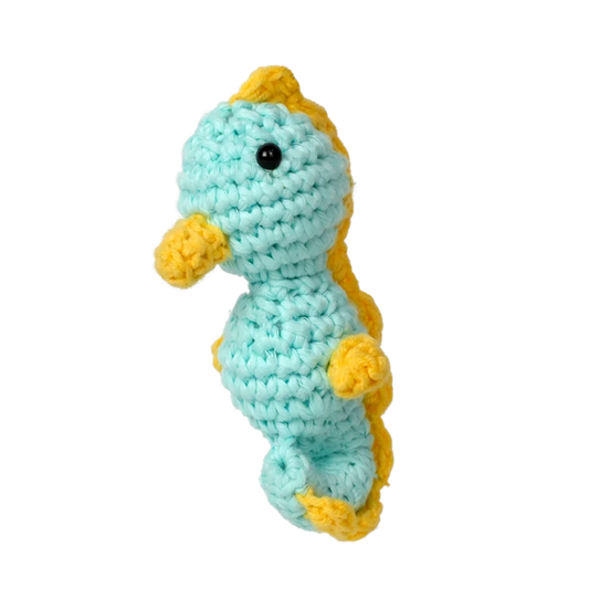 Seahorse amigurumi crochet kit DIY craft set for handmade marine accessories and bag charms