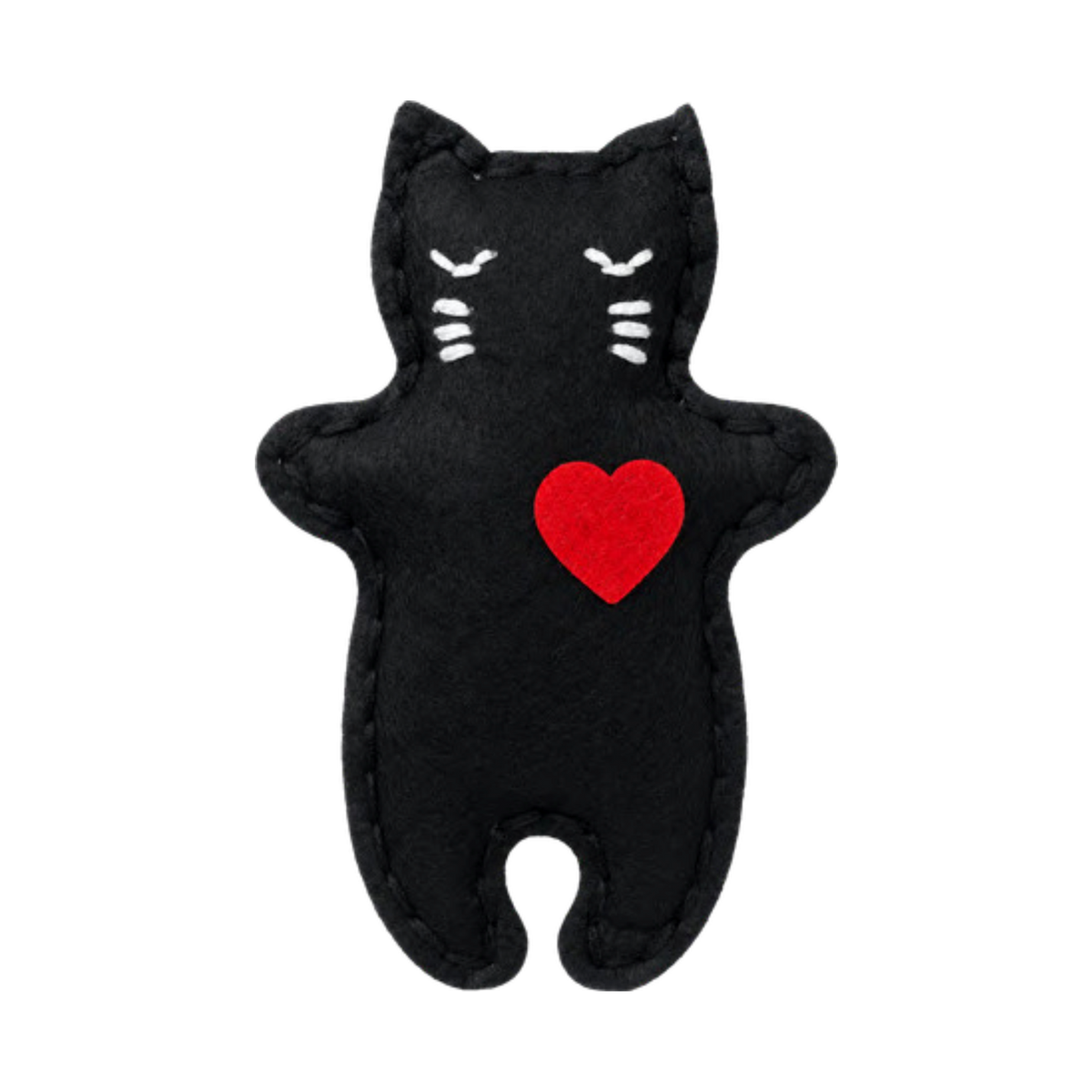 Black cat felt sewing kit for kids with red heart design