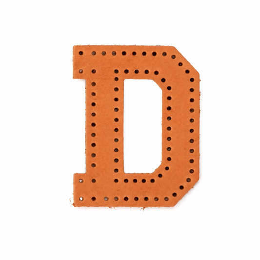 Pre-punched vegetable-tanned leather letter D DIY craft kit for monogram bag charm
