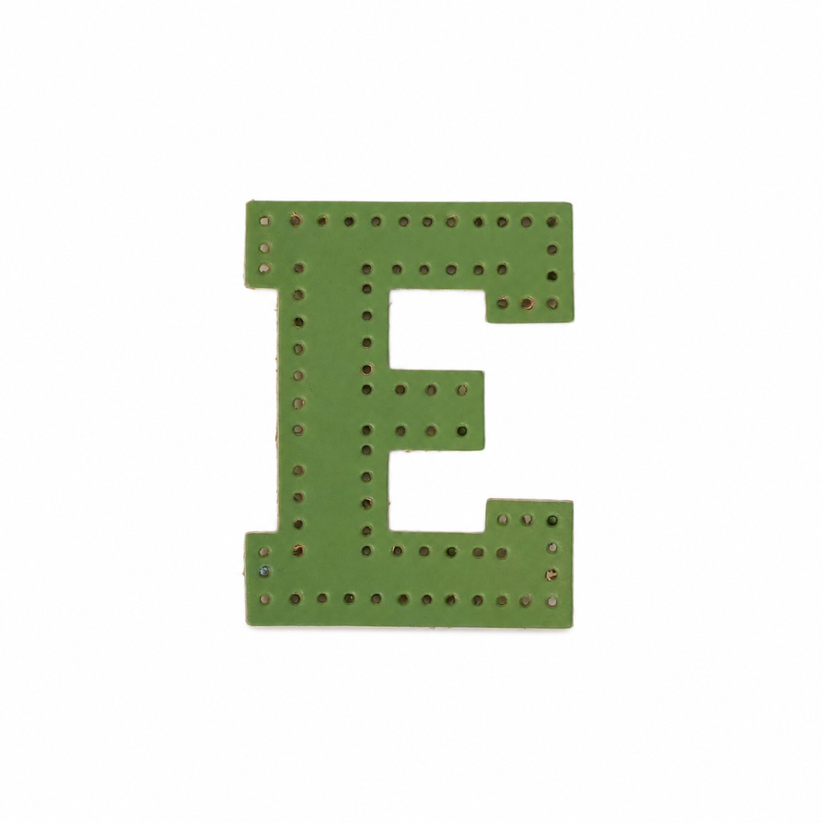 Pre-punched vegetable-tanned leather letter E DIY craft kit for monogram bag charm