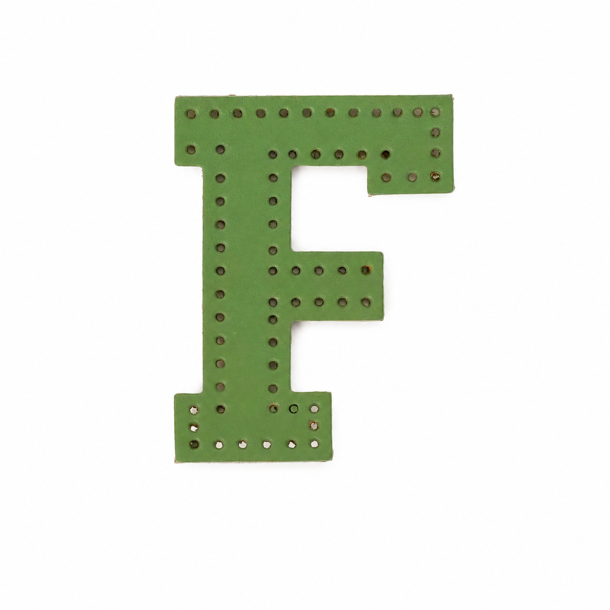 Pre-punched vegetable-tanned leather letter F DIY craft kit for monogram bag charm