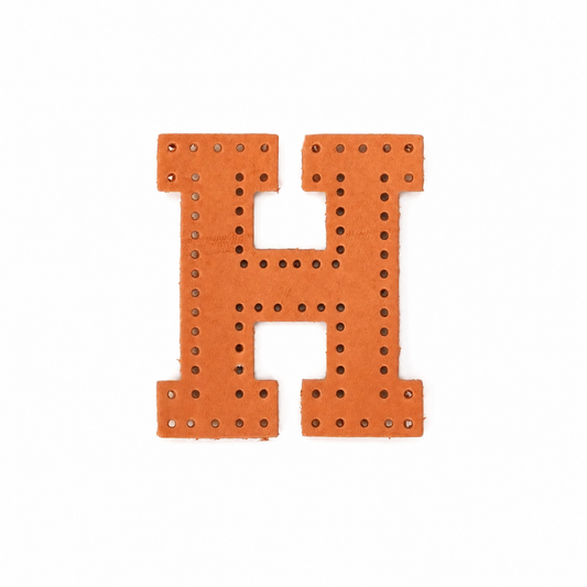 Pre-punched vegetable-tanned leather letter H DIY craft kit for monogram bag charm