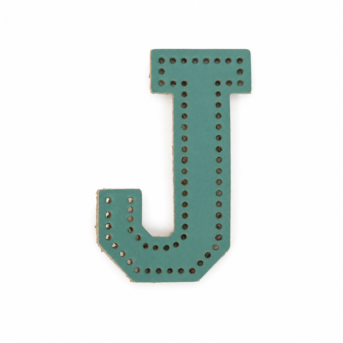 Pre-punched vegetable-tanned leather letter J DIY craft kit for monogram bag charm