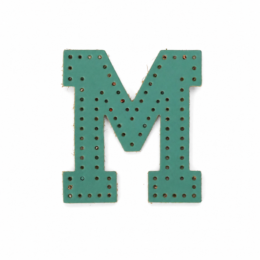 Pre-punched vegetable-tanned leather letter M DIY craft kit for monogram bag charm