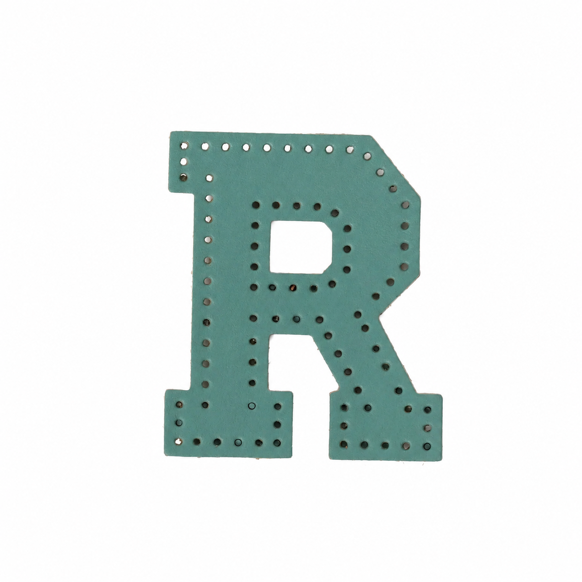 Pre-punched vegetable-tanned leather letter R DIY craft kit for monogram bag charm