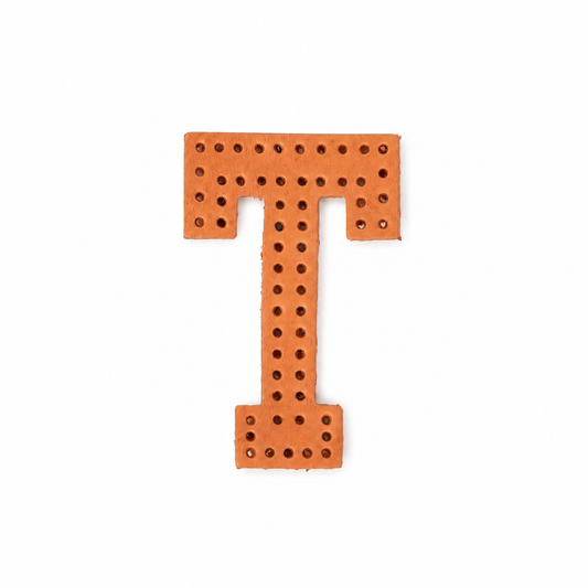 Pre-punched vegetable-tanned leather letter T DIY craft kit for monogram bag charm