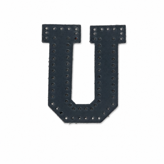 Pre-punched vegetable-tanned leather letter U DIY craft kit for monogram bag charm