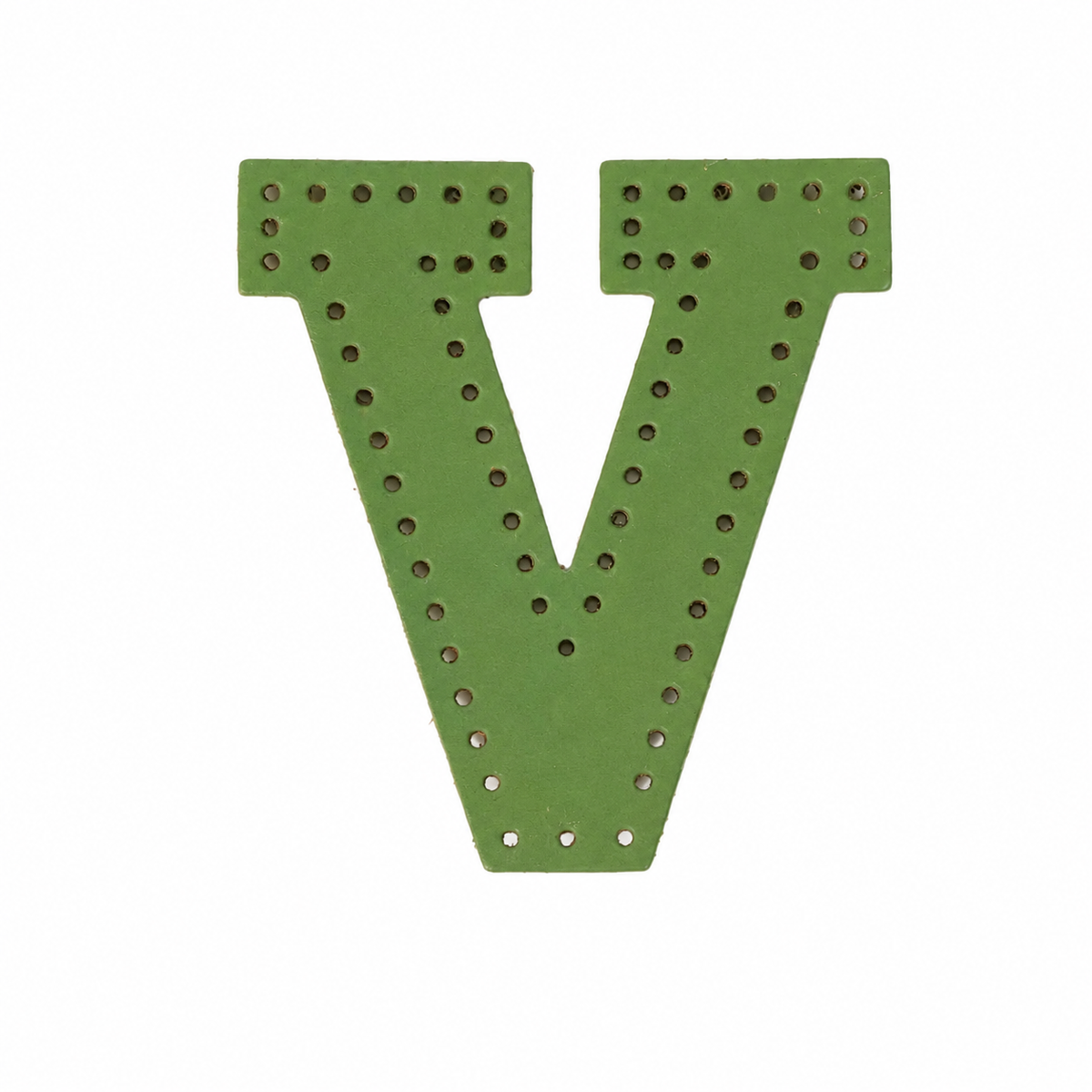 Pre-punched vegetable-tanned leather letter V DIY craft kit for monogram bag charm