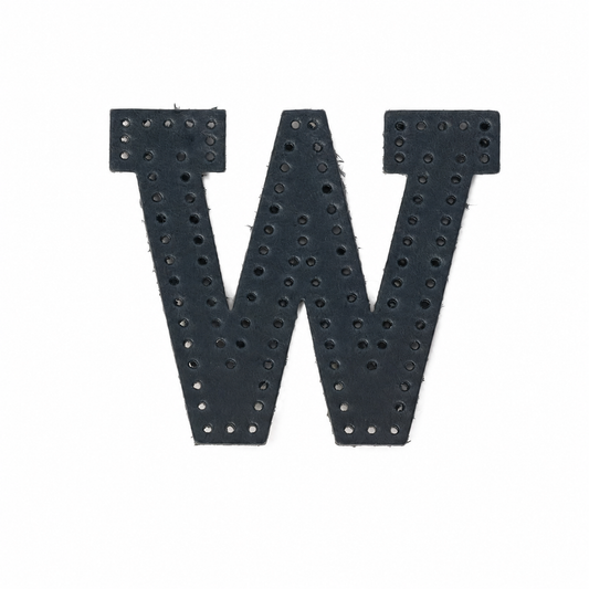 Pre-punched vegetable-tanned leather letter W DIY craft kit for monogram bag charm